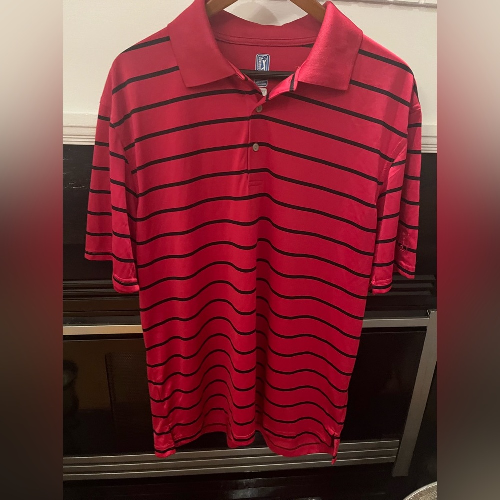 Men’s, Shirt, PGA Tour, size XL, Red with black stripes